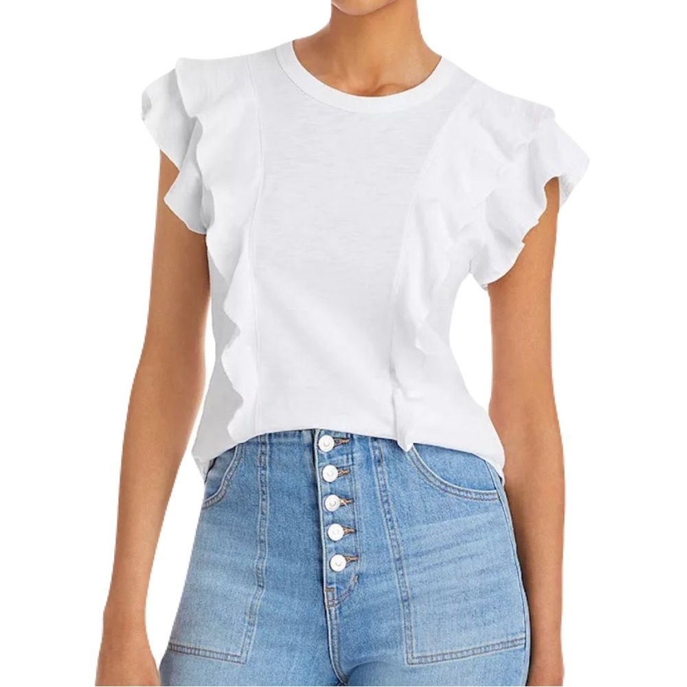 Veronica Beard 100% Pima Cotton Flutter Ruffle Classic Summer White Size Medium